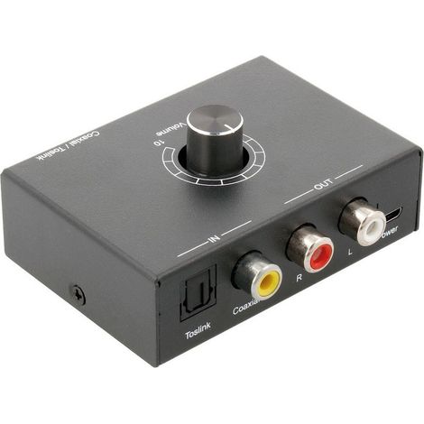 1 Convertisseur audio, finition métallique, entrées optique/coaxiale, sortie jack 3,5 mm et RCA, alimentation 5Vcc 1A (1/4)