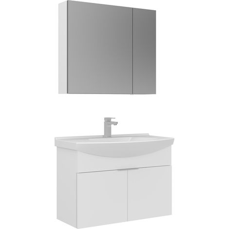 Ensemble Meuble Vasque avec Miroir (2 Pièces) "Purus 80" - 80 x 50 x 58 cm - White (1/3)