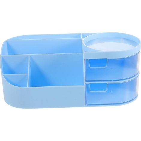 Boîte de rangement pour maquillage bleue grande capacité avec tiroirs compartimentés, porte-rouge à lèvres multiusage (1/5)