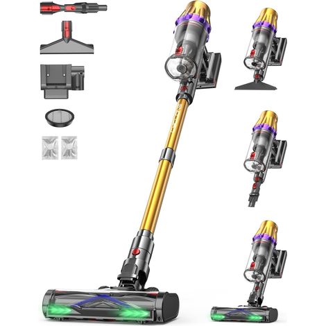 Aspirateur Balai sans Fil, 60000Pa/650W Aspirateur sans Fil Puissant  Autonomie 80 Min, Aspirateur Autoportant Anti-Emmêlement pour Sols Durs, Tapis, Poils d'Animaux, Or (1/5)