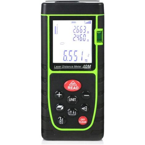 Tragbarer Laser-Entfernungsmesser 40 m – Genauigkeit ± 3 mm – Temperaturbereich 0–40 °C – Wasserdicht gemäß IP54 – Kontinuierliche und pythagoreische Messung (1/5)