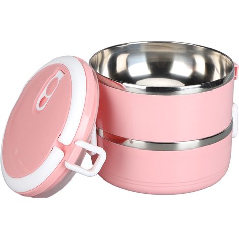 Boîte repas isotherme 304 inox double couche, bol nouilles, boîte hermétique fraîcheur, rond, rose nordique, épaisseur renforcée. (1/5)