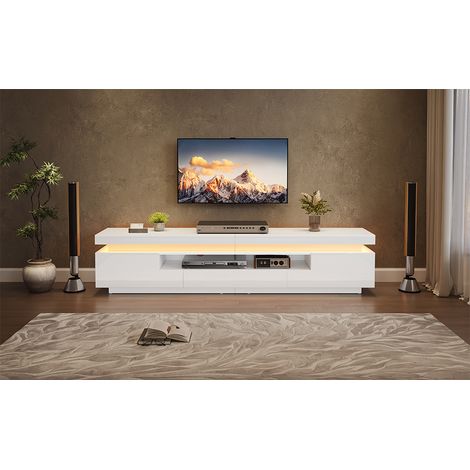 Comptoir de télévision pour le salon, mesurant 175×38×45 cm. Il comprend 2 armoires en forme de L et 1 étagère. C’est un meuble de salon laqué au fini haut de gamme. Le comptoir de télévision est équi (1/5)