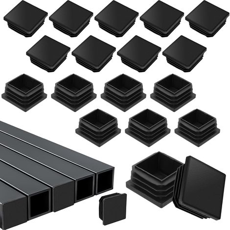Bouchons Tube Carré 30x30 mm - Lot de 20 - Plastique Noir Renforcé - Protection Sol et Silence - Pour Chaises Tables Étagères - 30x30 mm (1/5)