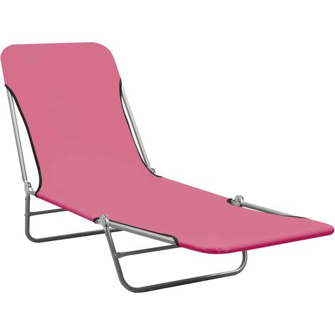 INLIFE Chaises longues pliables 2 pcs Acier et tissu Rose (1/5)