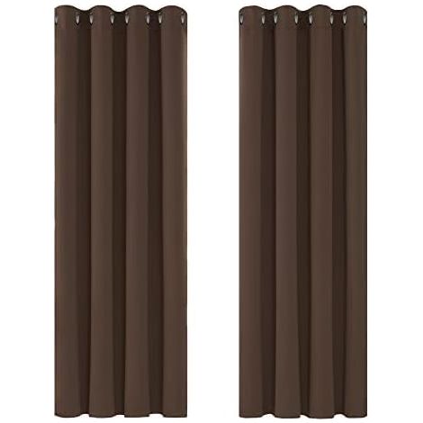 Rideau thermique opaque à œillets épais 132x160cm marron épais pour chambre ou salon, idéal pour occulter la lumière, insonorisé et économe en énergie. 2 pièces (1/5)