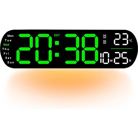 Horloge Murale Numerique - 35 Cm - Affichage Temperature Et Date - Reglage Automatique Heure d'ete - Lumiere Nocturne - Regulation Automatique Luminosite - 1 Piece (1/5)