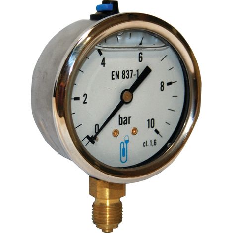 Manomètre bain d'huile boitier inox rv Laiton - DN63 - 1,6bars - 8x13
