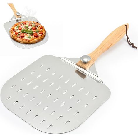 Pelle à pizza perforée de 30 cm, pelle à pizza en aluminium, avec poignée en bois pliable, pour boulangers amateurs et amateurs de pizza, rangement facile (30 x 36 cm) (1/5)