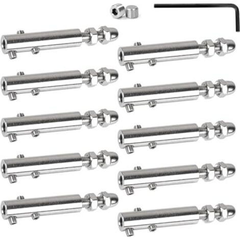 Lot de 10 Serre-câbles 6 mm Tendeur en inox avec tige filetée et clé Allen, Serre-câble en acier inoxydable pour la fixation et la tension des câbles remplissage de garde-corps, balus (1/5)