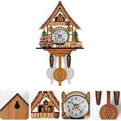 1 Horloge coucou, Bois, Design rétro 3D, Mouvement silencieux, Piles AA, Salon Chambre Cuisine (1/5)