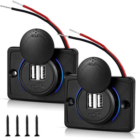 Prise USB 12V, Port USB 12V Double Prise USB Camping Car 12V, 3.1A USB Chargeur pour Voiture, Chargeur USB de Voiture pour Voiture, Marine, Camping-Car, Camion, SUV, Moto (2 pcs) (1/4)
