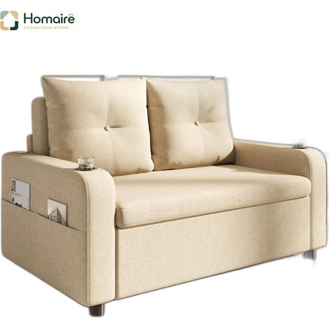 Canapé en tissu beige avec rangement, port USB et accoudoirs 131 x 81 x 94 cm HOMAIRE (1/5)