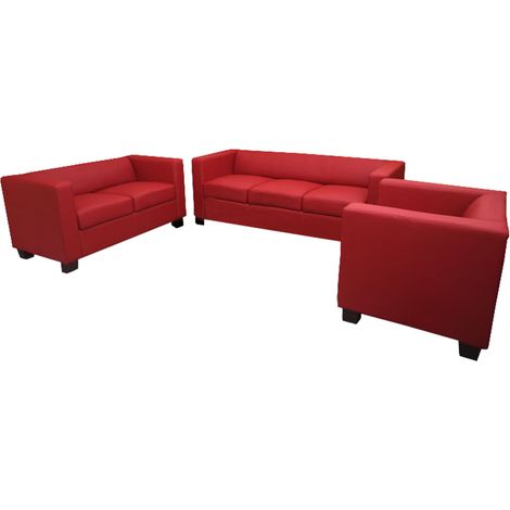 Salotto componibile lounge moderno elegante Lille M65 composizione 3-2-1 pelle rosso