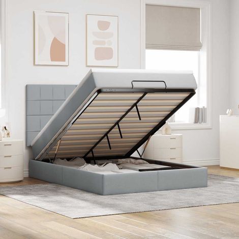 VidaXL Cadre de lit ottoman et matelas gris clair 140x190 cm tissu (1/5)