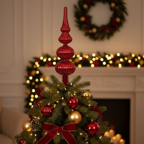 Puntale per albero di Natale con sfere in vetro a rosse da h 32 cm -Modello3