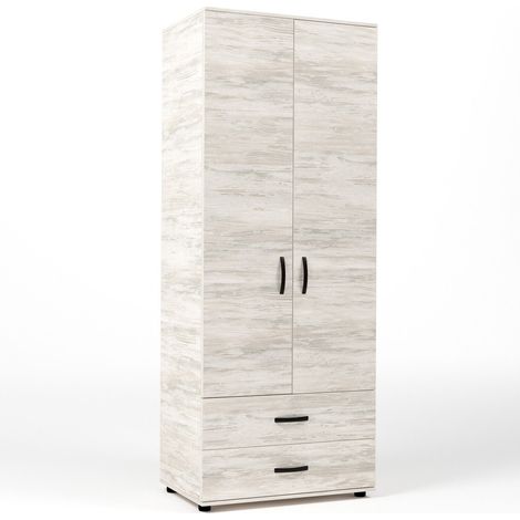 Kit Armadio Moderno in Legno con 2 Ante 2 Cassettoni e Asta cm 80x52x205h (1/3)