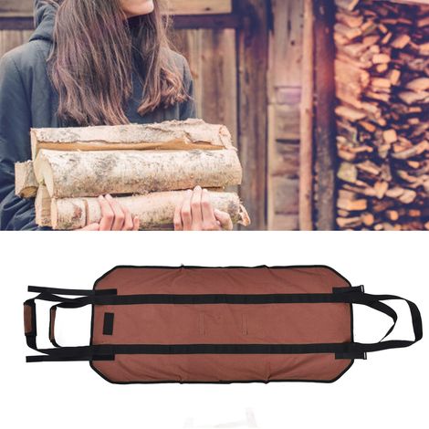 Großer, vielseitig verwendbarer Holzsack aus Oxford-Gewebe, braun, ideal zum Transportieren von Brennholz und zur Lagerung von Holz im Garten. (1/5)