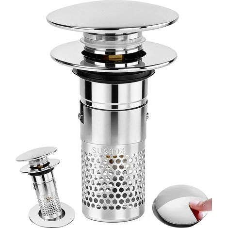 1 Bonde Lavabo Universel 32-40mm Clic Clac Anti Odeur Filtre Cheveux Inox Laiton Salle De Bain Cuisine (1/5)