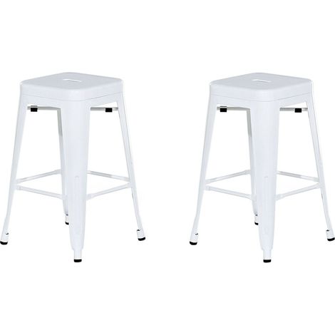 Beliani – Lot de 2 tabourets de bar empilables en acier blanc 60 cm – Design industriel moderne – Pieds antidérapants et protection sol (1/5)