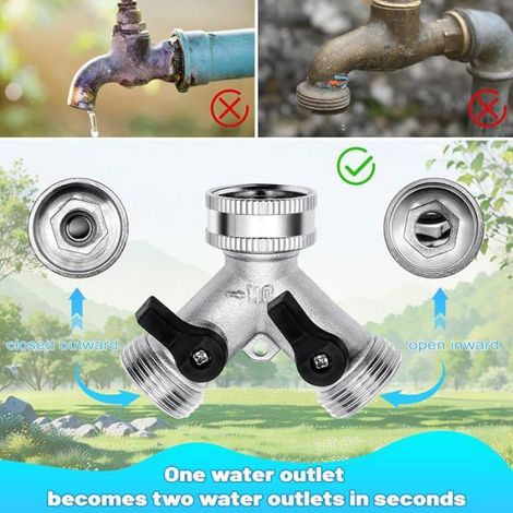 Répartiteur Eau Double Sortie - Raccord 3/4 Pouces - Pour Arrosage Jardin Et Robinetterie Intérieure - 1 Pièce (1/5)