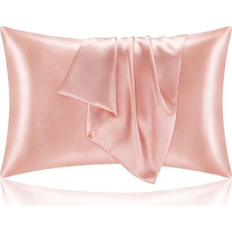 Taie d'oreiller en satin de soie pour les cheveux et la peau, taie d'oreiller corail taille standard, lot de 2, taie d'oreiller ultra douce avec fermeture portefeuille (50 x 66 cm) (1/4)