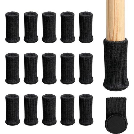 Protectores para patas de sillas con almohadillas de fieltro, protectores antideslizantes de doble capa patas sillas, color negro, 16 unidades (1/4)