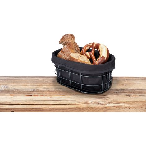 Wenko Cestino per pane Bela, cestino porta pane, panini e baguette Black Outdoor Kitchen in metallo verniciato a polvere,inserto amovibile e lavabile in 100% cotone, 27 x 17 x 11,5 cm, nero, 55017100 (1/4)