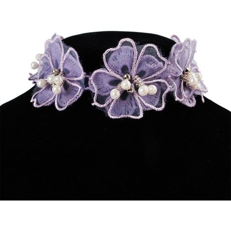 Collier en dentelle pour chien ou chat, motif floral, adorable ornement de cou pour chiot avec fermoir mousqueton (Violet M) (1/4)