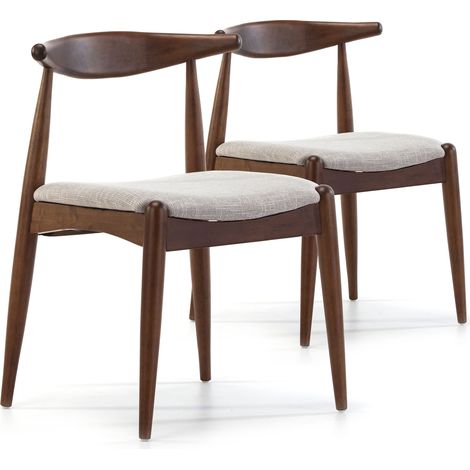Vs Venta-Stock – Pack de 2 chaises Corzo en bois de caoutchouc massif – Couleur noyer – Dimensions 52,5 cm x 50 cm x 74,5 cm – Patins en ABS pour confort