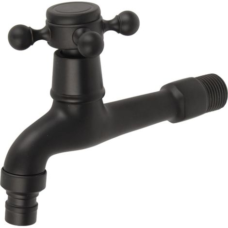 Vintage-Kaltwasserhahn, an der Wand montierter Mopp-Wasserhahn mit Kreuzgriff für Badezimmerwaschbecken, Garten-Wasserhahn für den Außenbereich mit Einhebel-G1/2-Schnittstelle, Schwarz