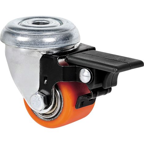 Lenkrolle mit Loch und Feststeller, Kugellager, orange, max. Tragkraft 100 kg, ø 3,5 cm