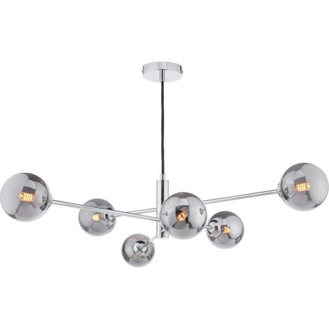 Dar Vignette Suspension Vignette à 6 lumières, chrome poli et verre fumé