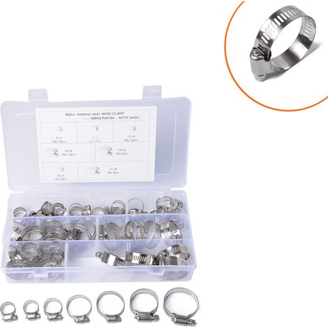 Collier de Serrage, Collier de Serrage Inox, 60 pièces Collier Serrage Inox, 6-38mm 7 Tailles Différentes, Pour Piscines, Lave Linge, Lave Vaisselle, Conduites d'eau Domestiques (1/5)