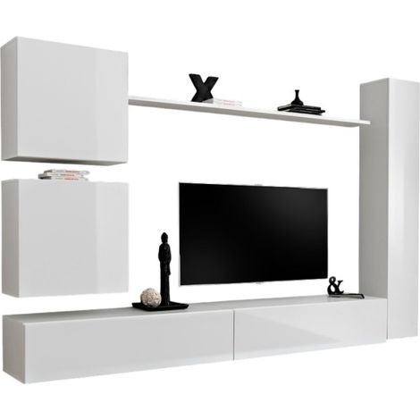 Conjunto de muebles para sala SWITCH VIII diseño, color blanco brillante.