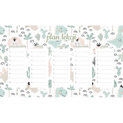 Plan de cours magnétique pour enfants Dinosaures pour filles 30 x 17,5 cm
