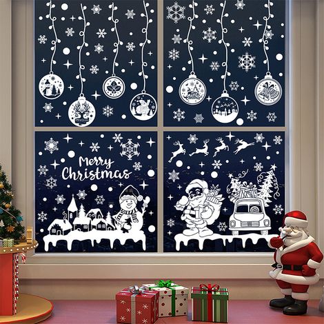 Autocollants de Noël pour vitres et fenêtres - 9 grandes feuilles blanches réutilisables - Décoration de fenêtre en vinyle (1/5)