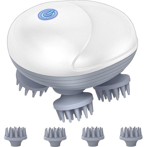 Massageur de cuir chevelu électrique amélioré pour hommes et femmes, masageur de tête sans fil pour chats/chiens/animaux domestiques avec 4 têtes de massage, 3 vitesses, étanche pour soulager les musc (1/5)