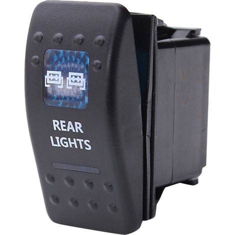 Копче, Бутон, За Вграждане, за LED Лед Бар, Халоген, Задни Светлини, 12V - 24V, Надпис  REAR LIGHTS , Синя Светлина