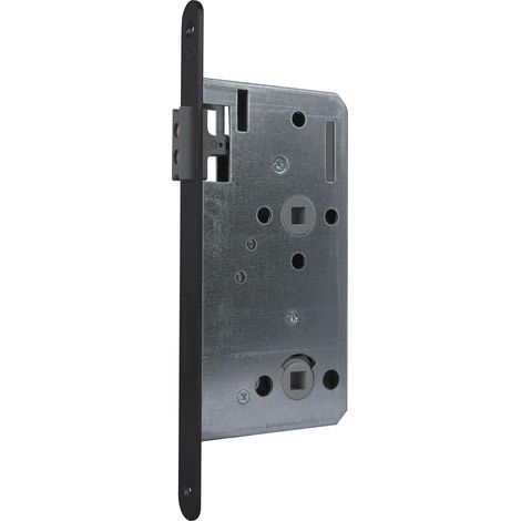 Serrure magnétique pour WC - 78 mm - Serrure à encastrer magnétique DM 55 - Têtière ronde - En acier inoxydable laqué noir