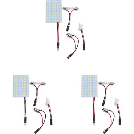 Panneau lumineux intérieur de voiture avec 3 LED blanches SMD 1210 (48 LED) et ampoules navette BA9S T10. (1/5)