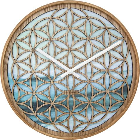 Horloge Murale Silencieuse en Bois avec Motif Floral Vert et Cadran de 40 cm - PANGIVO (1/5)