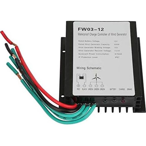 Contrôleur d'Éolienne 12V IP67, Régulateur de Charge Étanche avec Récupération de Frein pour Batterie Système Éolien Domestique Extérieur (1/5)