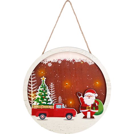 Panneau Décoratif Noël Bois Avec Lumières LED - 28 cm - Pour Porte Fenêtre Mur - Ornement Festif (1/5)