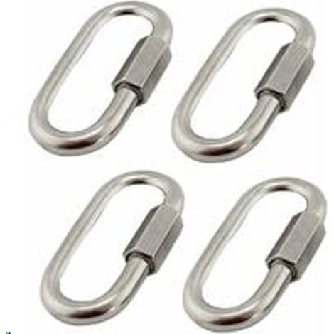 Lot de 4 connecteurs rapides M6/0,24 en acier inoxydable 304, mousquetons en acier inoxydable avec vis ovales en forme de D, très durables pour l'exté (1/5)