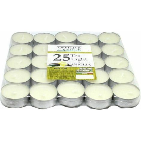 TrAdE Shop Traesio - Set 25 Pezzi Candele Bianche Profumate Fragranza Alla Vaniglia Tealight Lumini -