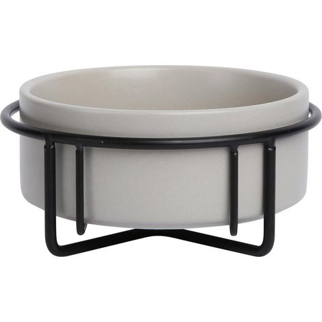 Gamelle Céramique Design Élégant avec Support Métal Antidérapant pour Animaux, Capacité 400ml, Gris, pour Toutes Races, Modèle Bon Appetit