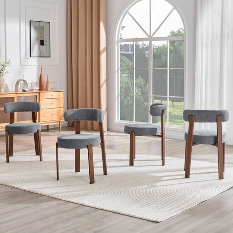 Silla de comedor moderna de tela estilo medieval, silla de cocina con reposabrazos, juego de 4, color gris. (1/5)