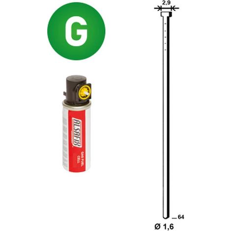 2 000 Pointes Brads Galvanisées en Bande 20° (Pack) - 1.6/2.9x64 mm + 2 Cartouches de Gaz Jaune - D-Work (1/5)