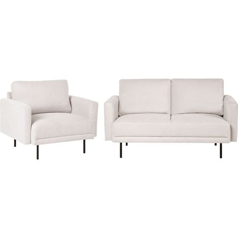 Modern Fabric 3-Seater Living Room Set Sofa Armchair Polyester Light Beige Water-Repellent Couch Metal Legs Woven Fabric Cushioned Back Minimalist BREDA (1/5)